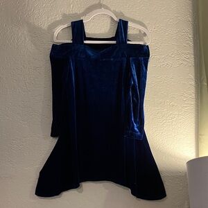 Kate & Mallory Blue Velvet Off-Shoulder Dress